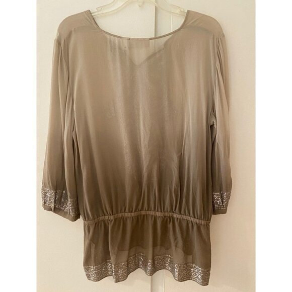 Chico's long sleeve silk metalic detail sheer top, size 1 medium/8 - Picture 4 of 11